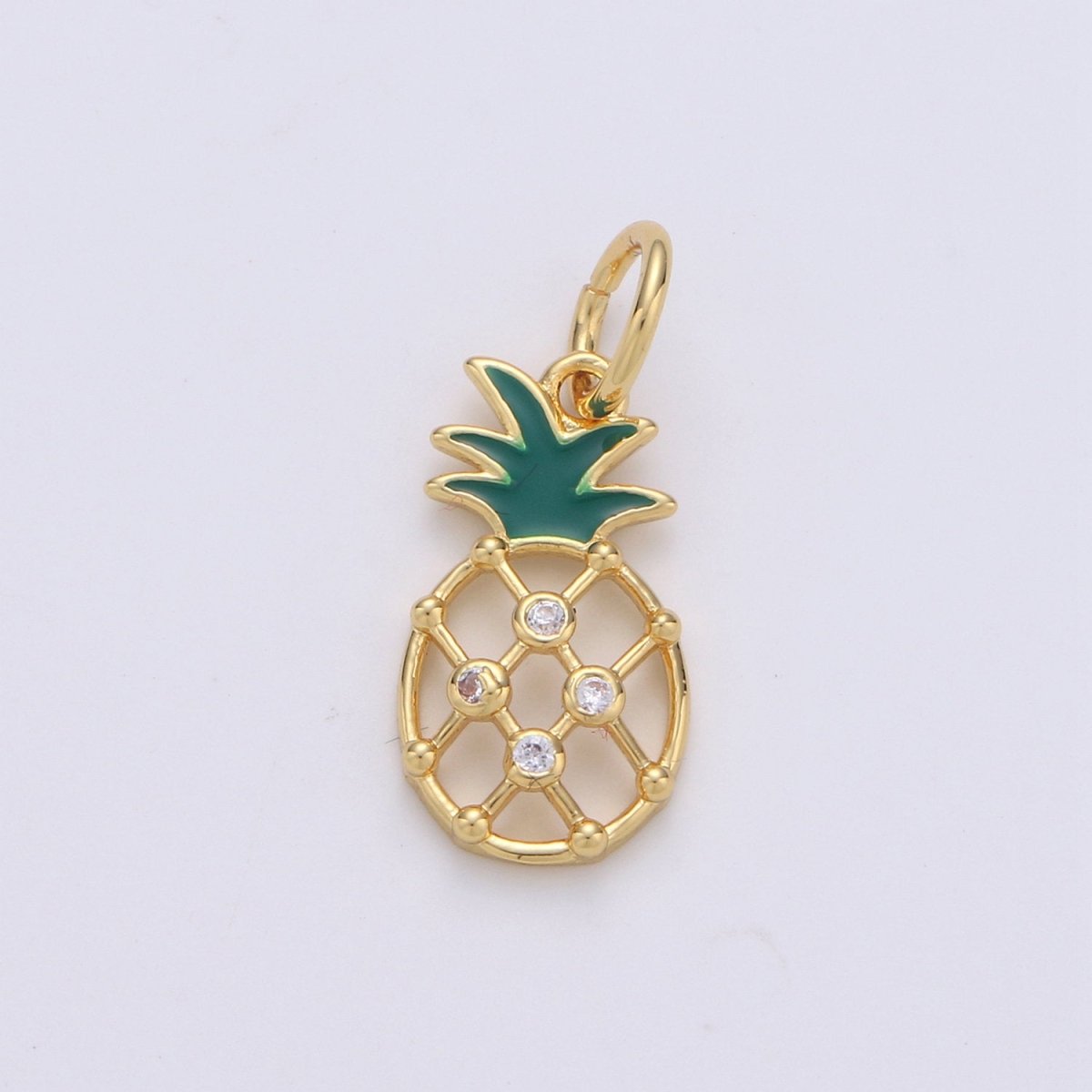 Mini Gold Pineapple Charm, Micro Pave Charms for Jewelry, Cubic Fruit Necklace Bracelet Charms, Fruit Charms, Dole Pendant 14k Gold plated D-565 - DLUXCA