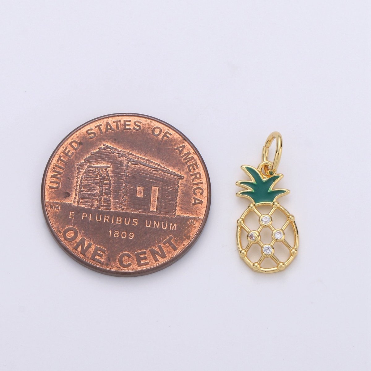 Mini Gold Pineapple Charm, Micro Pave Charms for Jewelry, Cubic Fruit Necklace Bracelet Charms, Fruit Charms, Dole Pendant 14k Gold plated D-565 - DLUXCA