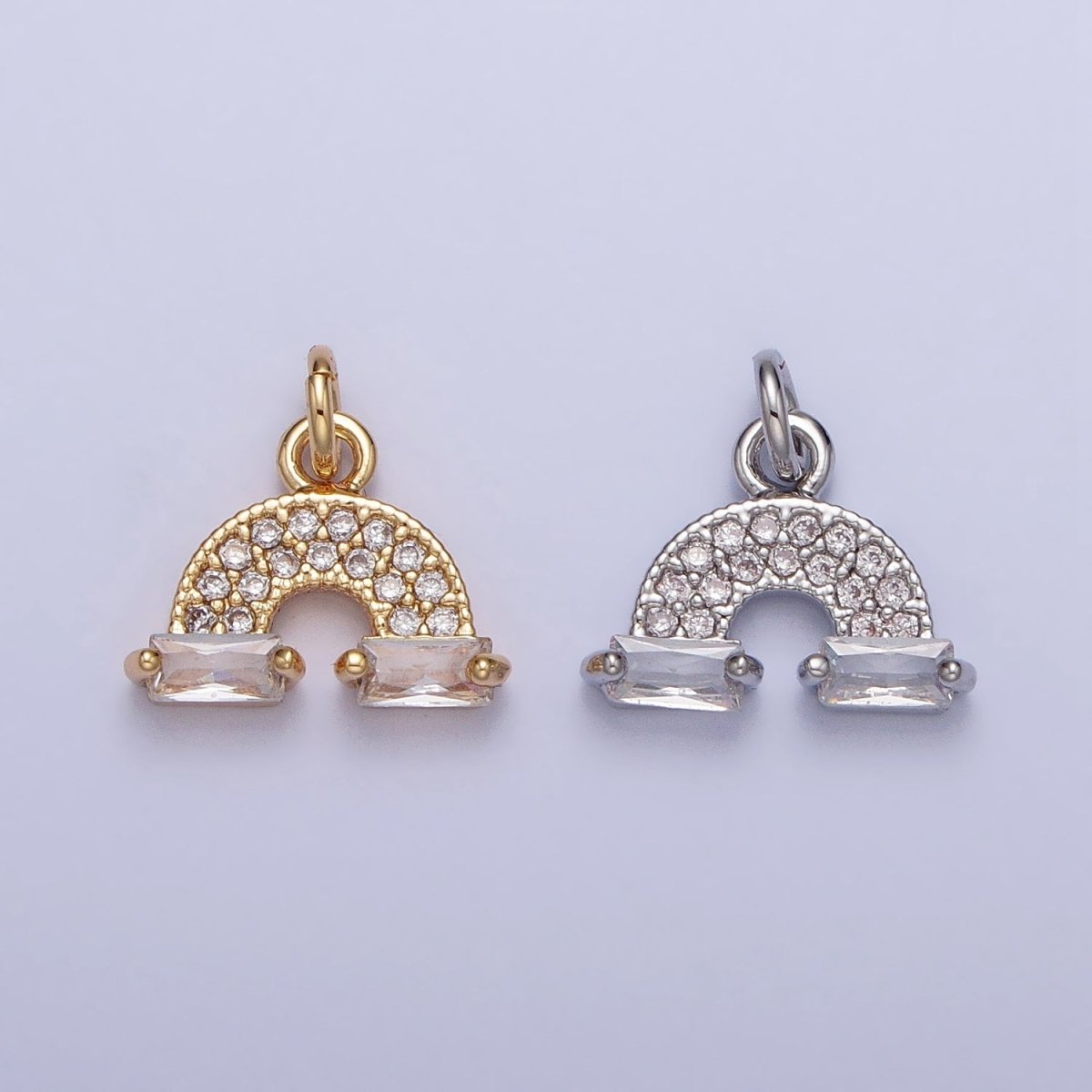 Mini Gold Rainbow Charm Silver Cloud Rainbow Micro Pave Cz Stone Pendant AC723 AC724