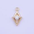 Mini Gold Rhombus Clear Round CZ Cubic Zirconia Minimalist Charm | C-518 - DLUXCA