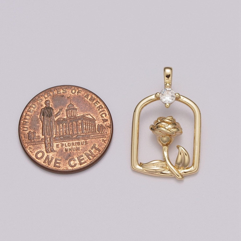 Mini Gold rose Charm Micro Pave Flower Charm Minimalist Jewelry Pendant for Necklace Bracelet Component M-784 - DLUXCA