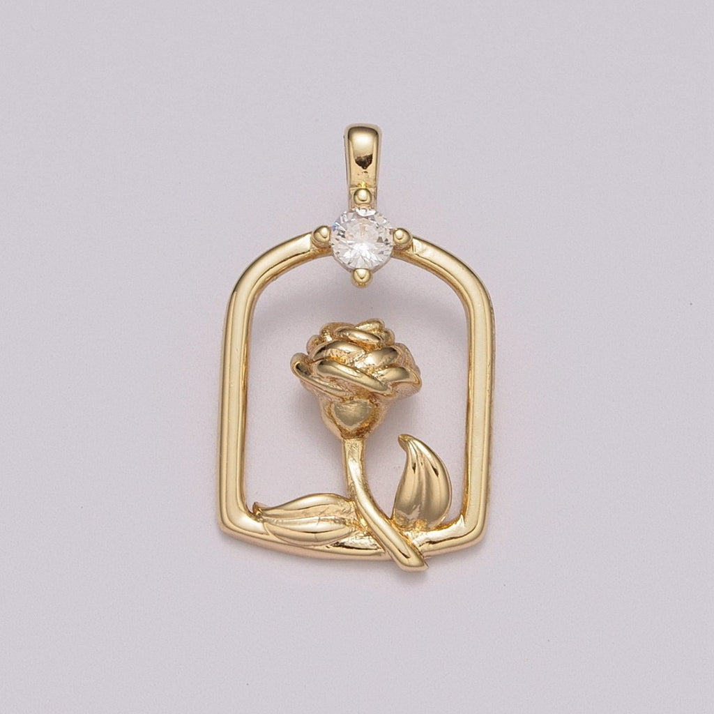 Mini Gold rose Charm Micro Pave Flower Charm Minimalist Jewelry Pendant for Necklace Bracelet Component M-784 - DLUXCA