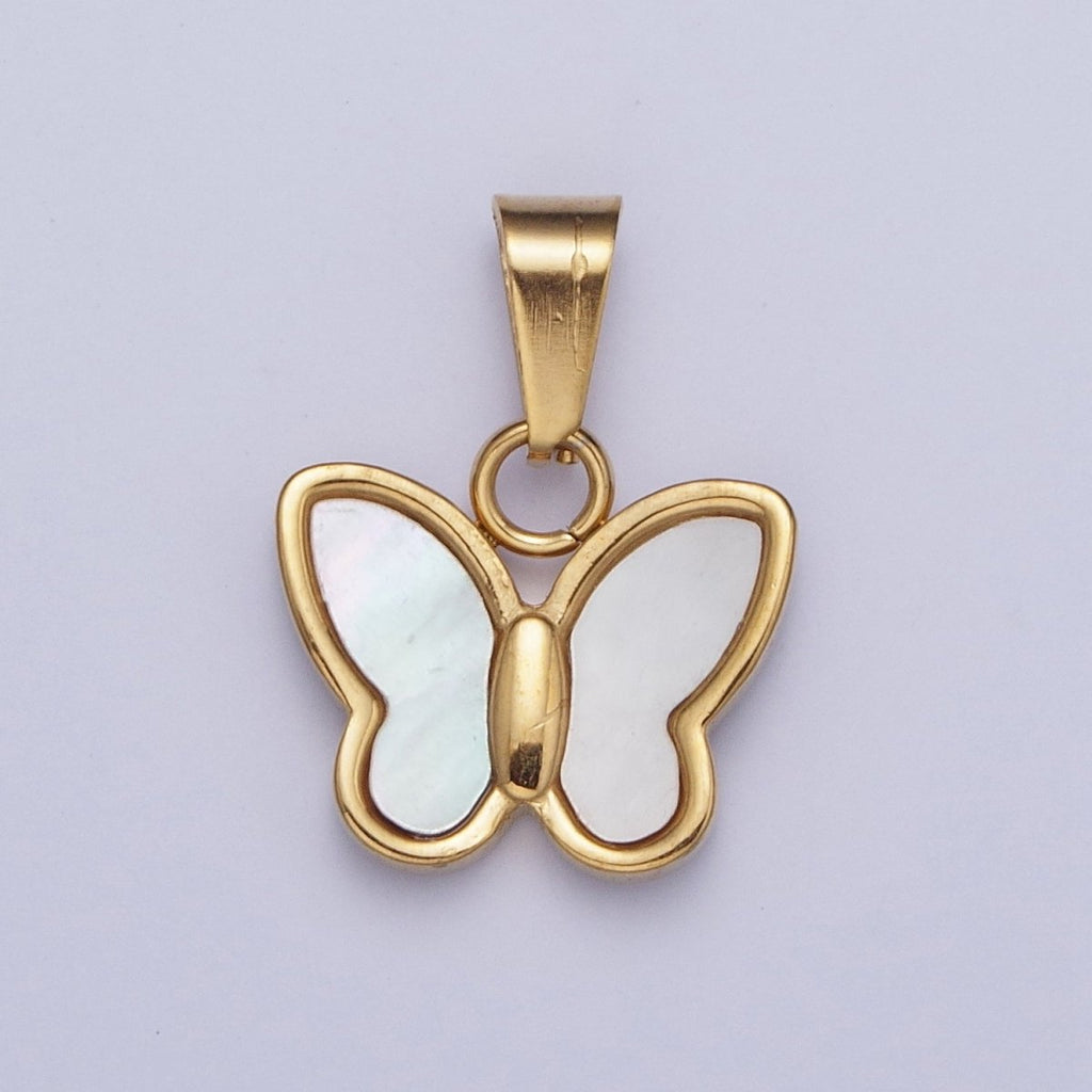 Mini Gold Shell Pearl Butterfly Pendant Pearl Mariposa Charm in 24k Gold plated X-653 - DLUXCA