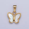 Mini Gold Shell Pearl Butterfly Pendant Pearl Mariposa Charm in 24k Gold plated X-653 - DLUXCA