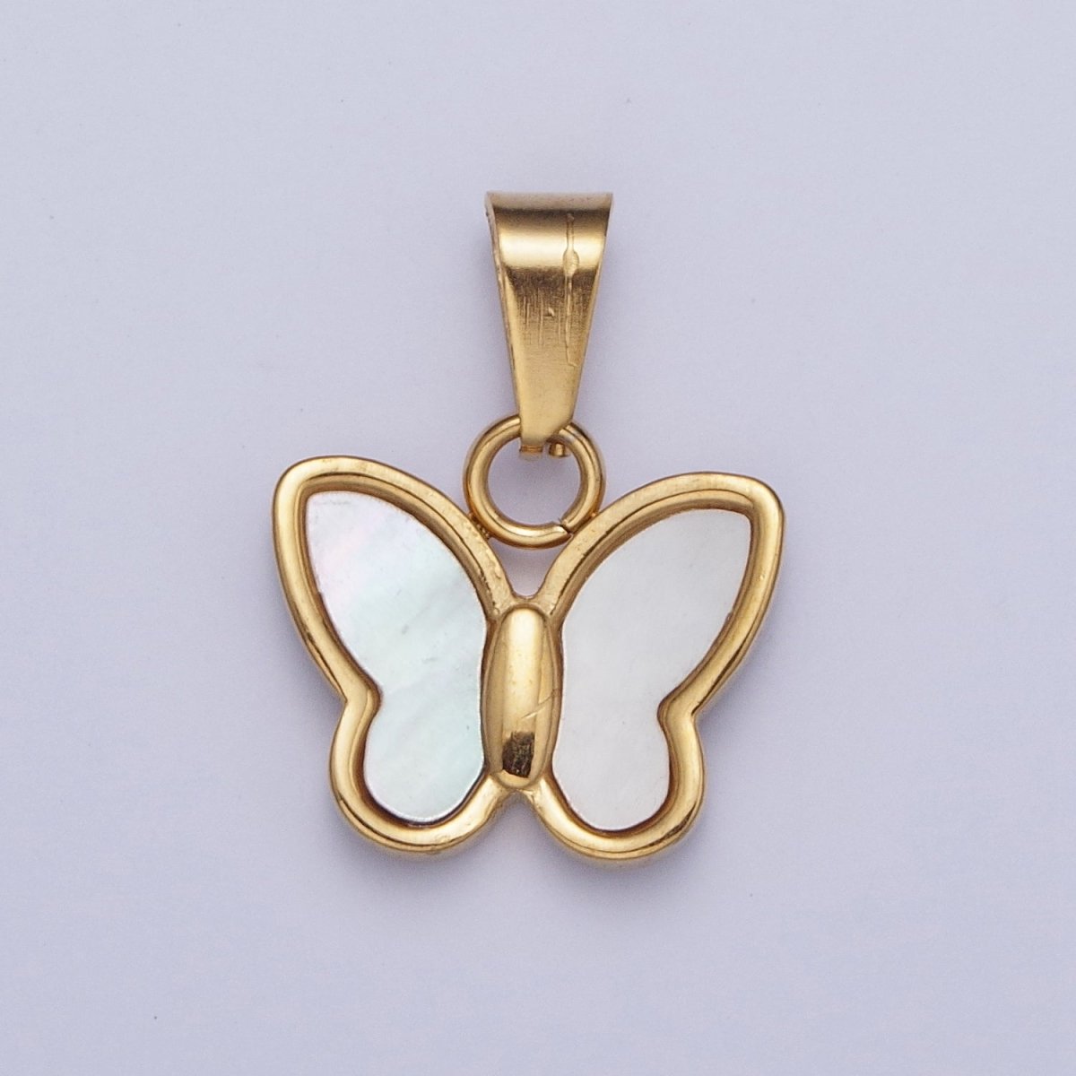 Mini Gold Shell Pearl Butterfly Pendant Pearl Mariposa Charm in 24k Gold plated X-653 - DLUXCA