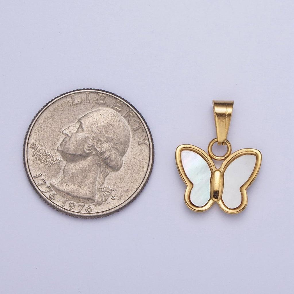 Mini Gold Shell Pearl Butterfly Pendant Pearl Mariposa Charm in 24k Gold plated X-653 - DLUXCA