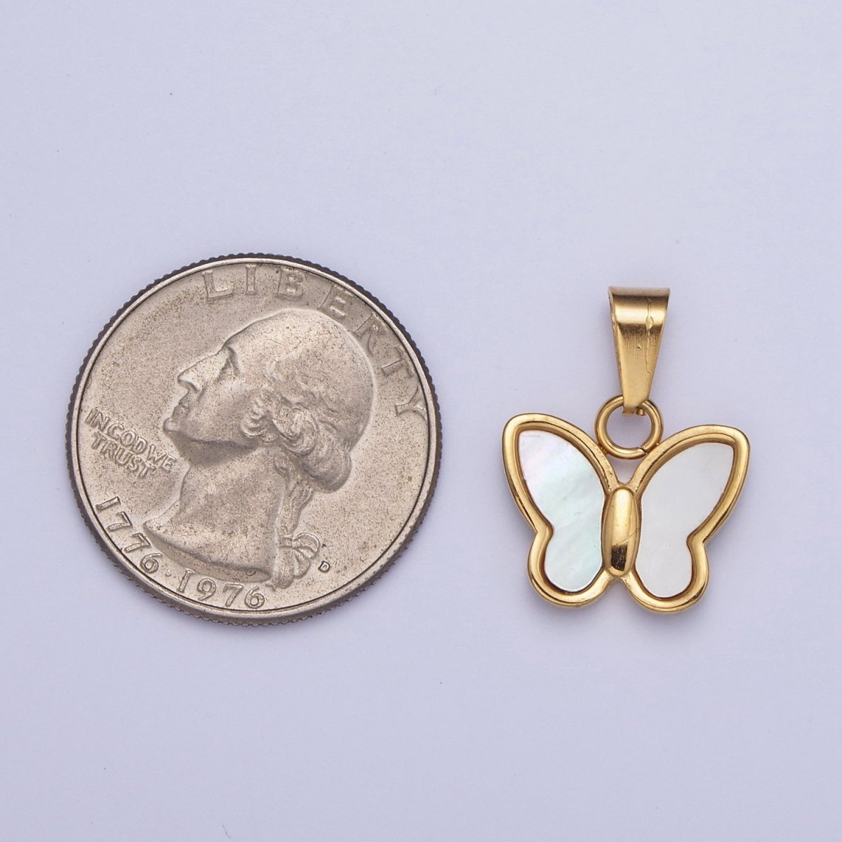 Mini Gold Shell Pearl Butterfly Pendant Pearl Mariposa Charm in 24k Gold plated X-653 - DLUXCA