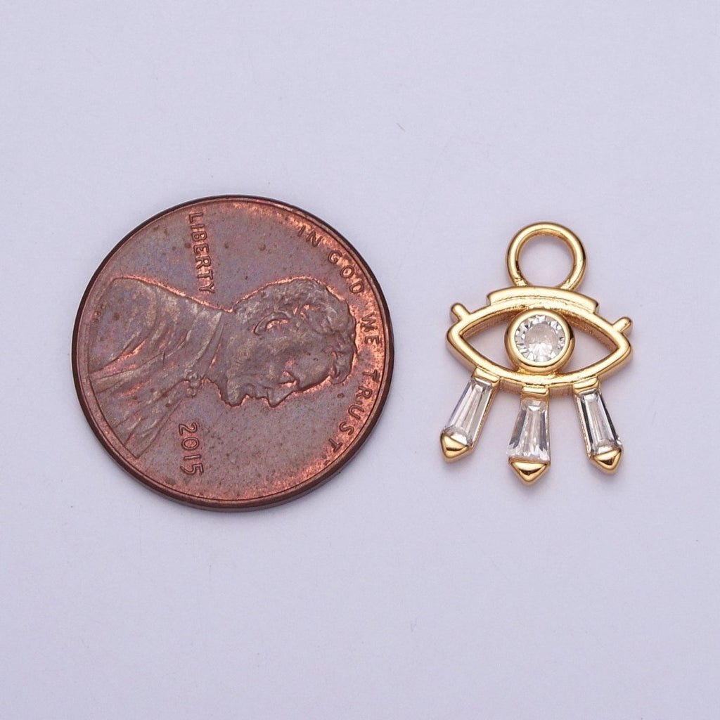 Mini Gold, Silver Evil Eye Charm with Triple Clear Baguette | X-129 AC-221