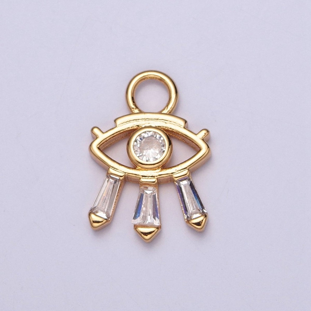 Mini Gold, Silver Evil Eye Charm with Triple Clear Baguette | X-129 AC-221