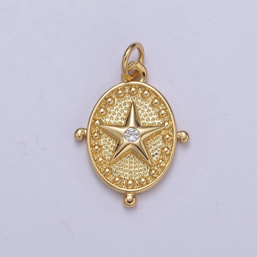 Mini Gold Star Charm Oval Small Medallion add on charm Celestial Jewelry C-579 - DLUXCA