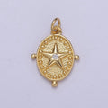 Mini Gold Star Charm Oval Small Medallion add on charm Celestial Jewelry C-579 - DLUXCA