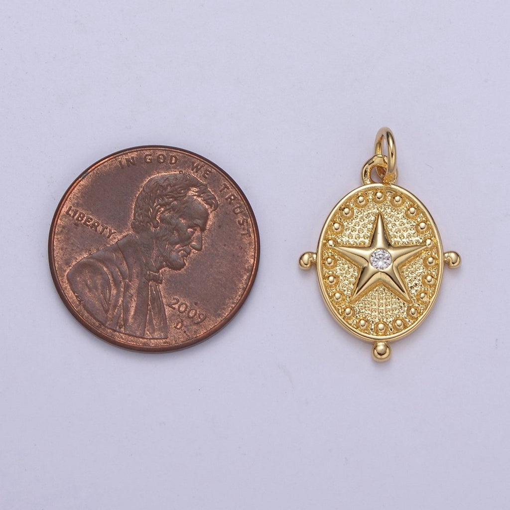 Mini Gold Star Charm Oval Small Medallion add on charm Celestial Jewelry C-579 - DLUXCA
