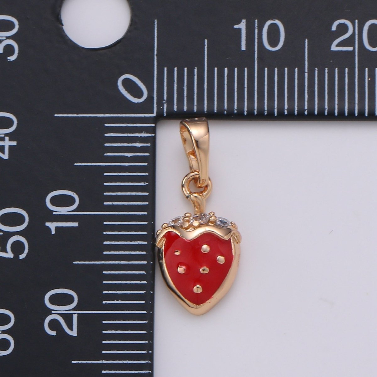 Mini Gold Strawberry Charm Necklace Bracelet Earring Component 18k Gold plated Fruit Charm Enamel Red Strawberry J-111 - DLUXCA