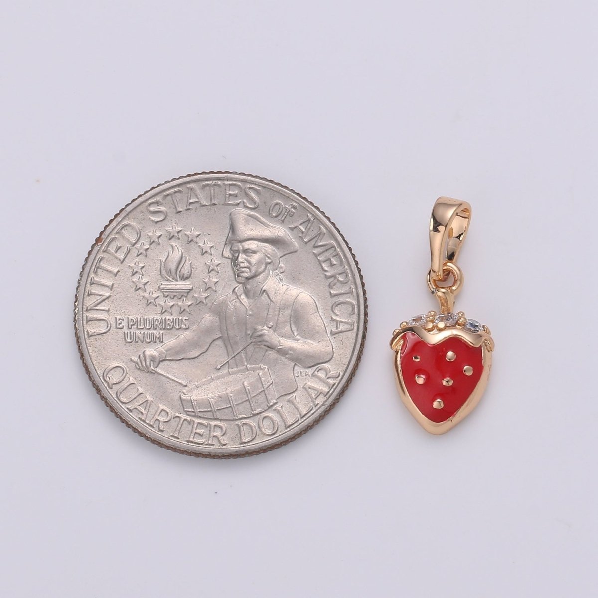 Mini Gold Strawberry Charm Necklace Bracelet Earring Component 18k Gold plated Fruit Charm Enamel Red Strawberry J-111 - DLUXCA