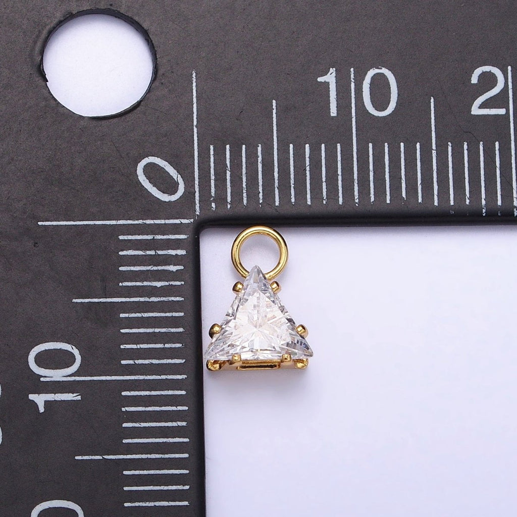 Mini Gold Triangle Cubic Zirconia Charm, Tiny Clear CZ Charm add on Charm for Bracelet Earring Necklace Supply AC-420 AC-421 - DLUXCA