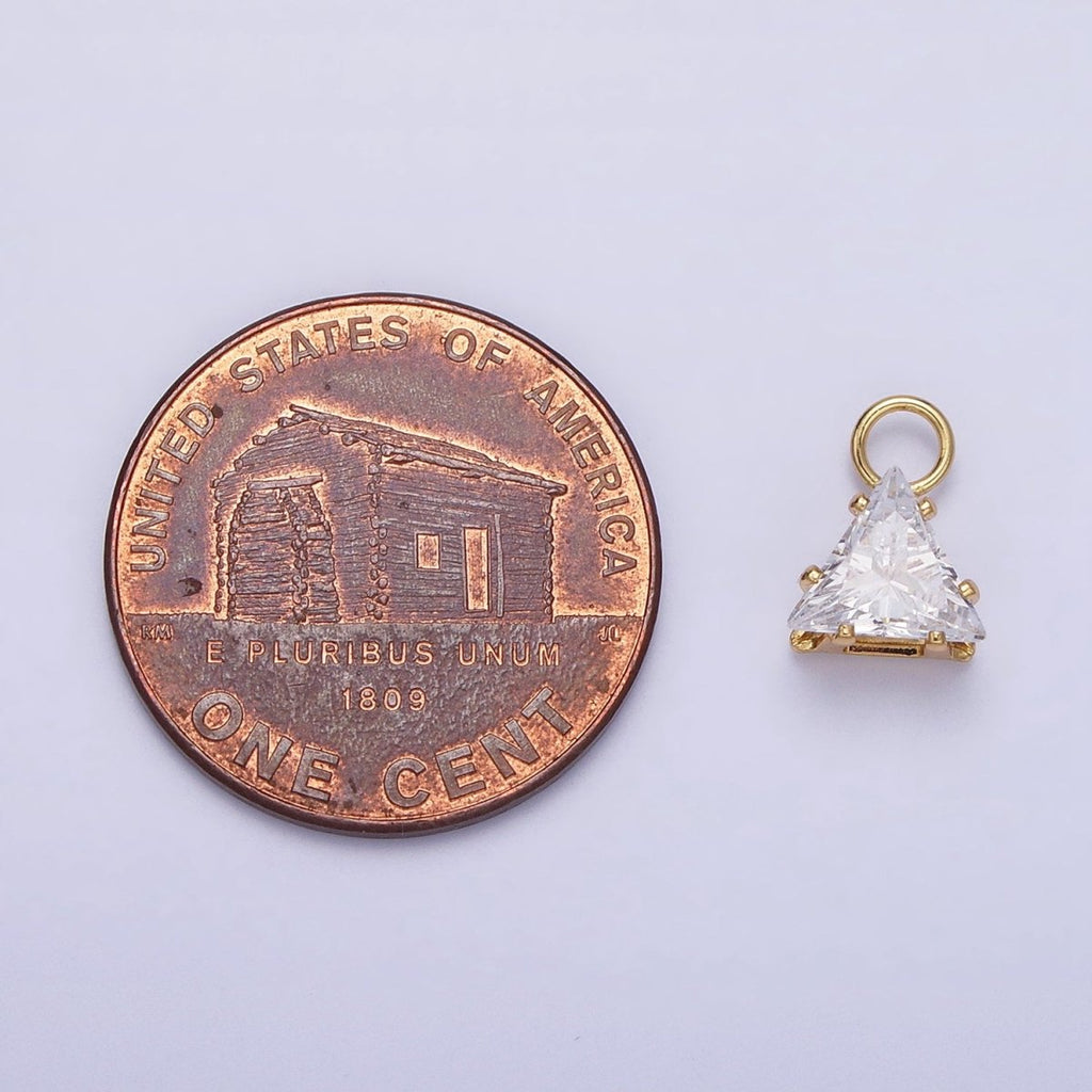 Mini Gold Triangle Cubic Zirconia Charm, Tiny Clear CZ Charm add on Charm for Bracelet Earring Necklace Supply AC-420 AC-421 - DLUXCA