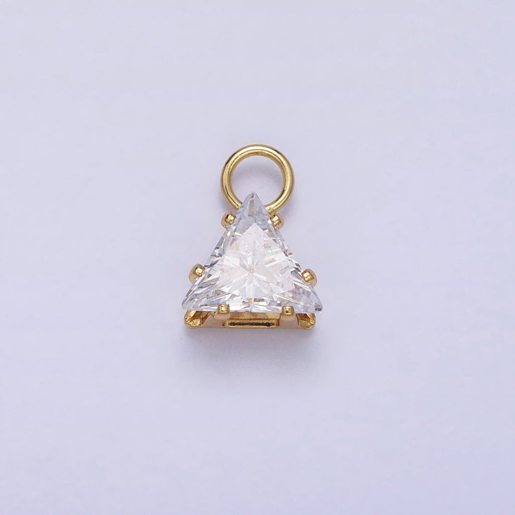 Mini Gold Triangle Cubic Zirconia Charm, Tiny Clear CZ Charm add on Charm for Bracelet Earring Necklace Supply AC-420 AC-421 - DLUXCA
