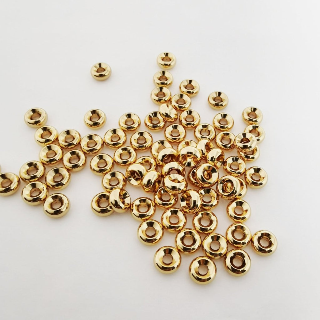 Mini Golden Donut Shape Beads, Plain Gold plated Geometric Round Circle Shape Jewelry Making Beads B-276 - DLUXCA