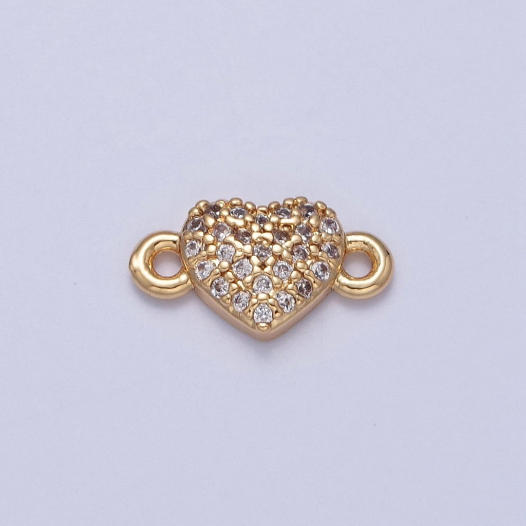 Mini Heart Charms for Necklace Earring Making Supplies 24K Gold plated Micro Pave Love Charm Connector G-930 - DLUXCA