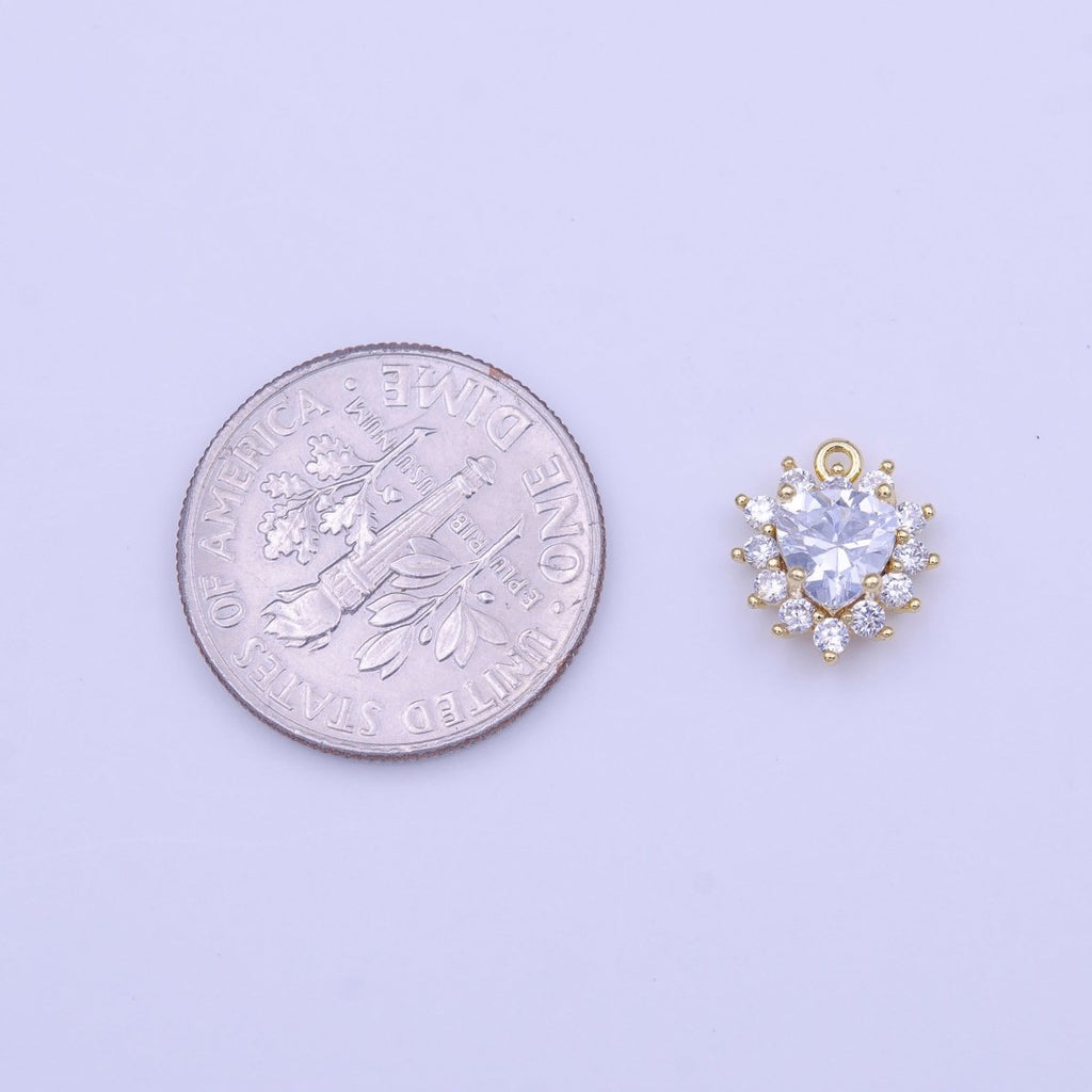 Mini Heart Clear Cubic Zirconia 10mm Gold Charm | C-501 - DLUXCA