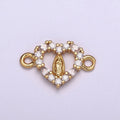 Mini Heart Cz Gold Lady Guadalupe Charm Link Connector for Bracelet Necklace Supply Component F-068 - DLUXCA
