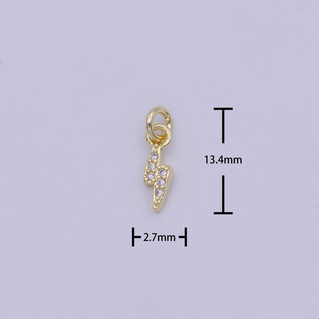 Mini Lightning Bolt Pave Clear CZ Charm Cubic Zirconia Celestial Charm Pendant Gold plated N-459 - DLUXCA