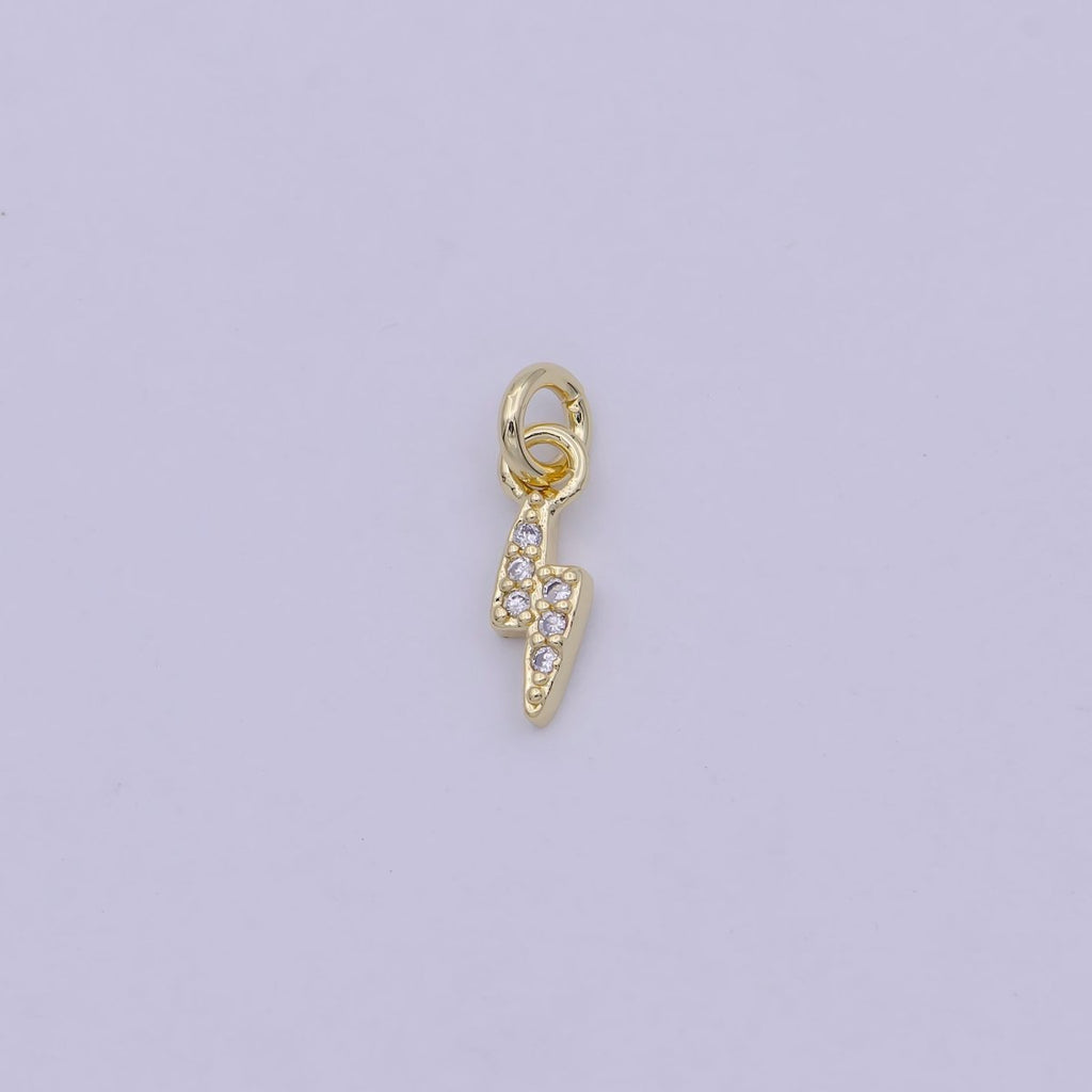 Mini Lightning Bolt Pave Clear CZ Charm Cubic Zirconia Celestial Charm Pendant Gold plated N-459 - DLUXCA