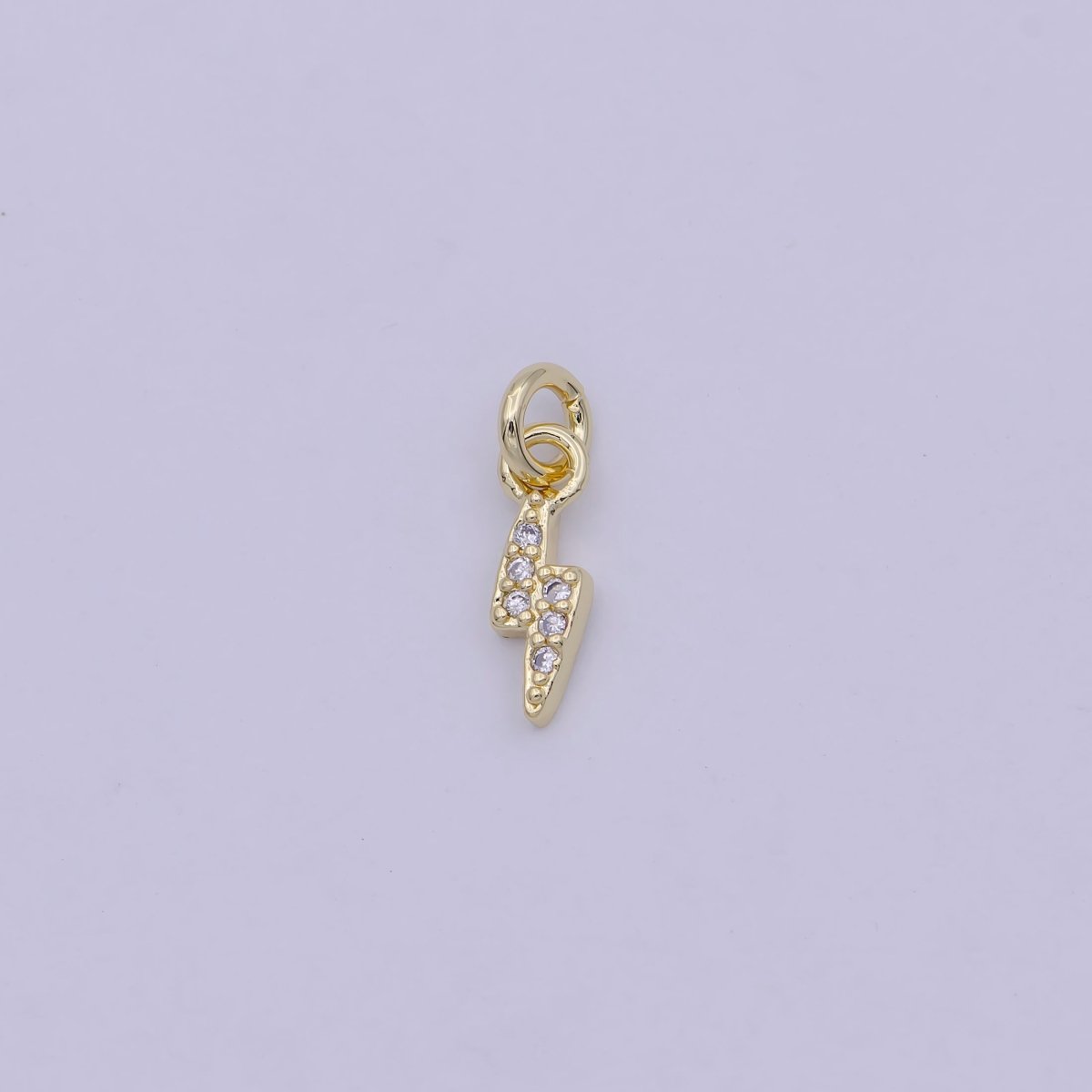 Mini Lightning Bolt Pave Clear CZ Charm Cubic Zirconia Celestial Charm Pendant Gold plated N-459 - DLUXCA
