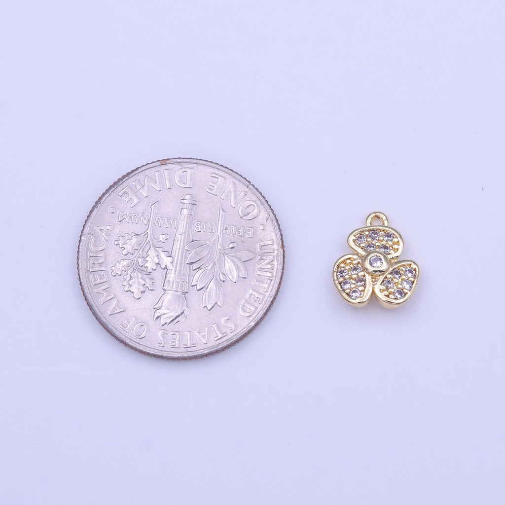 Mini Micro Paved CZ Beans Flower Nature Gold Charm | C-504 - DLUXCA