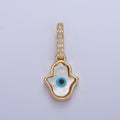 Mini Mother of Pearl Hamsa Hand Necklace Pendant Evil Eye Charm Micro Pave Religious Jewelry J-630 - DLUXCA