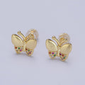 Mini Multicolor CZ Gold Butterfly Wings Stud Earrings | AB007 - DLUXCA