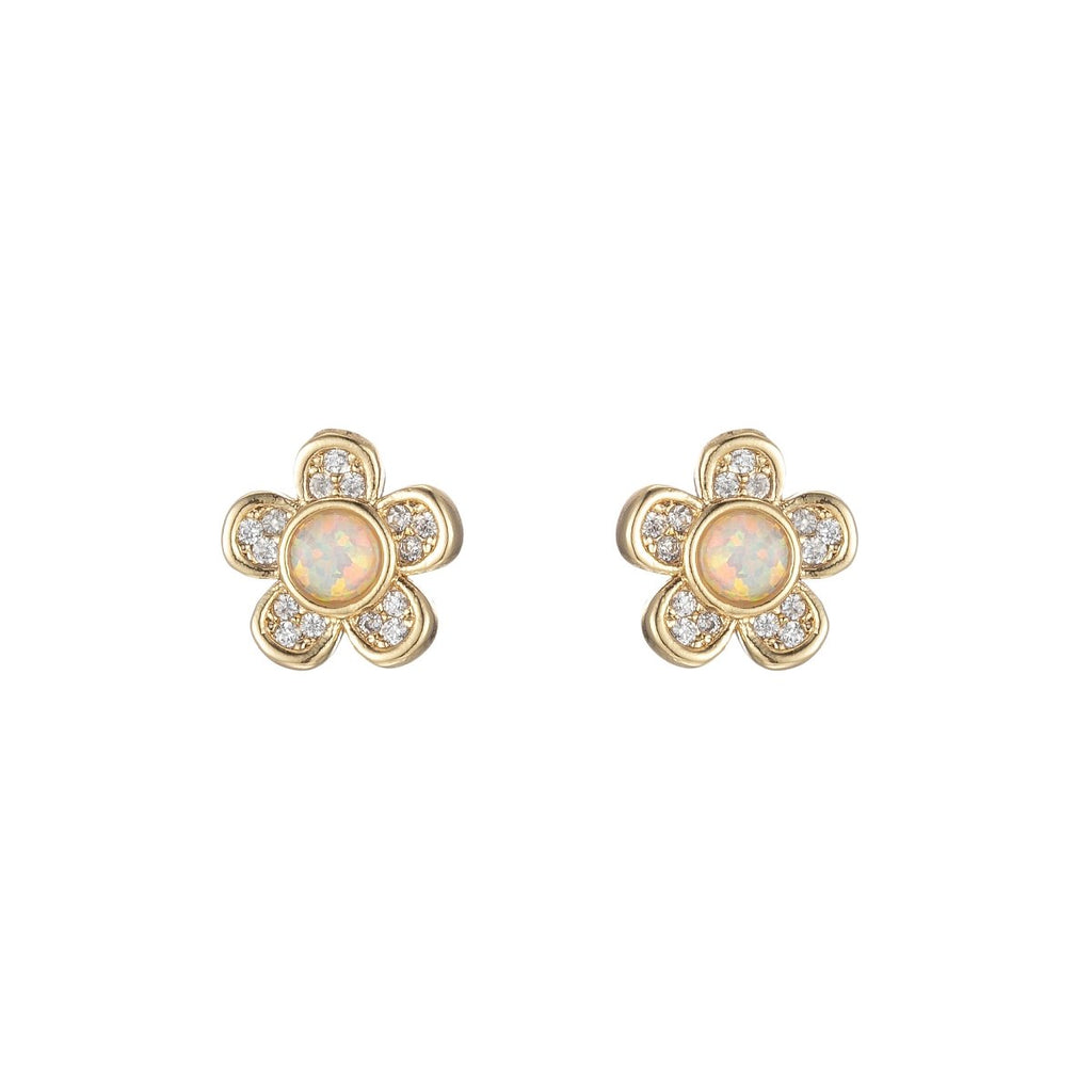 Mini Opal Daisy Stud Earring Cartilage Earring, Gold Flower stud, dainty gold Minimalist Jewelry Pushback stud L-515 L-516 - DLUXCA