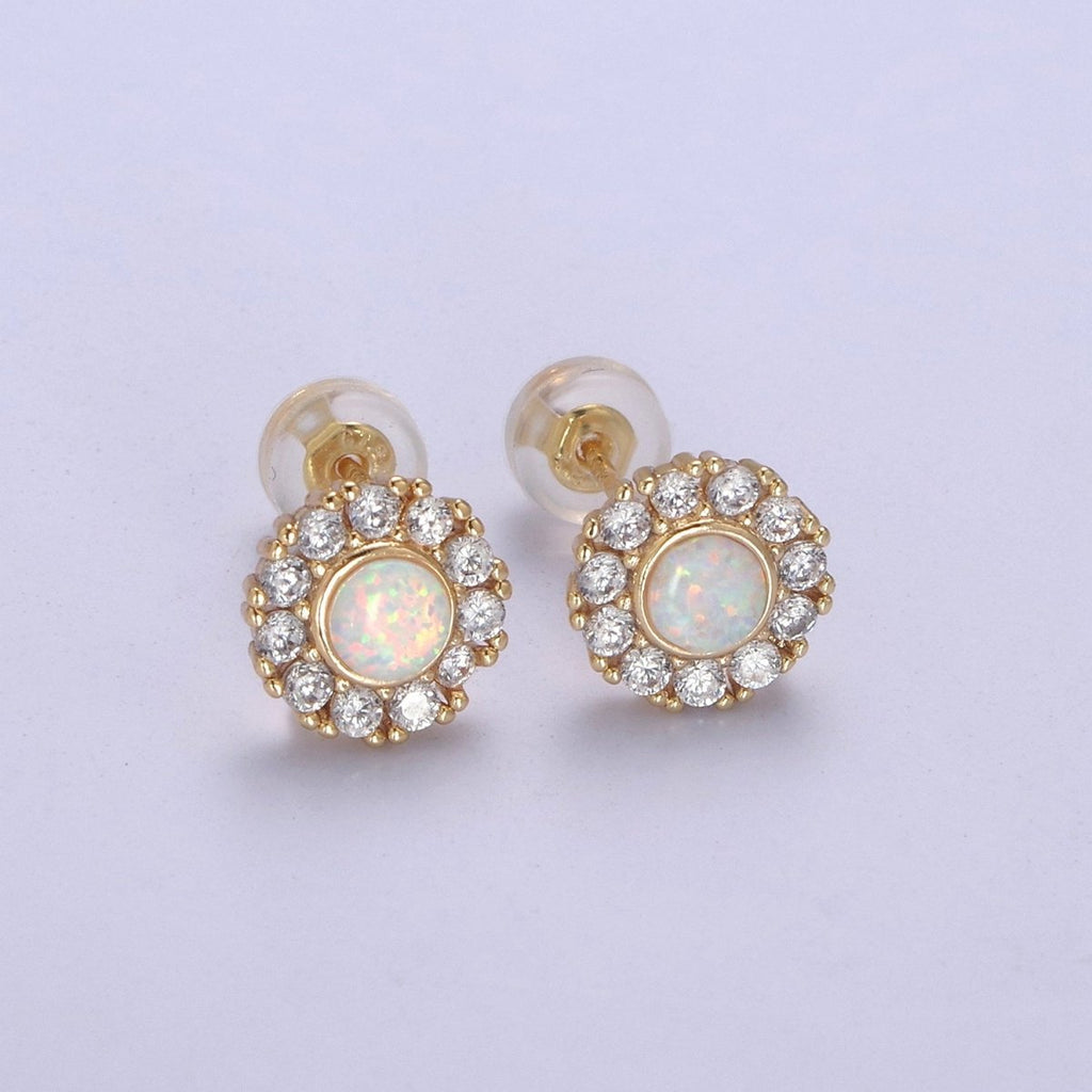Mini Opal Floral Stud Earring Cartilage Earring, Gold Flower stud, dainty gold Minimalist Jewelry Pushback stud L-614 L-613 - DLUXCA