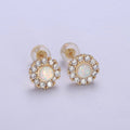 Mini Opal Floral Stud Earring Cartilage Earring, Gold Flower stud, dainty gold Minimalist Jewelry Pushback stud L-614 L-613 - DLUXCA