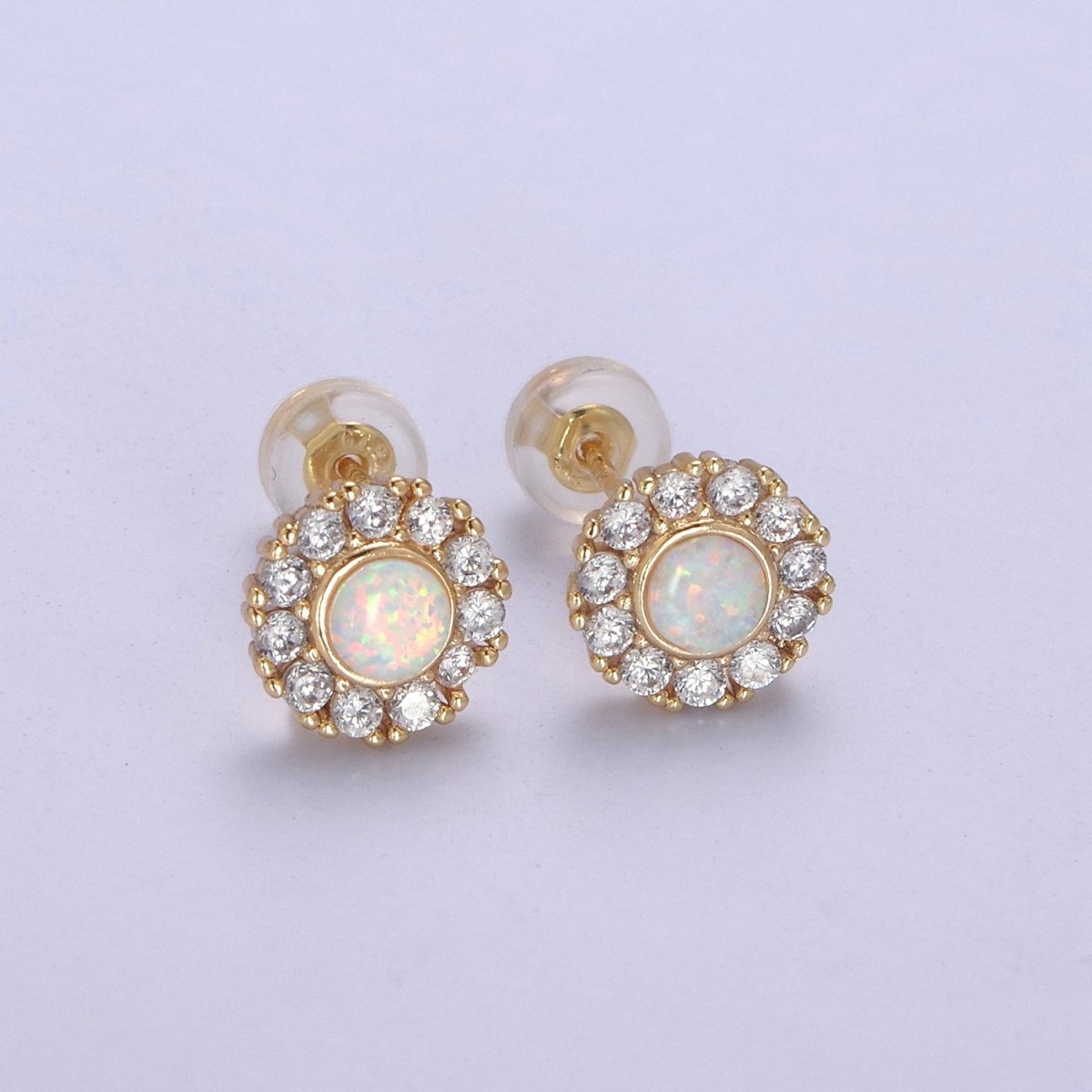 Mini Opal Floral Stud Earring Cartilage Earring, Gold Flower stud, dainty gold Minimalist Jewelry Pushback stud L-614 L-613 - DLUXCA