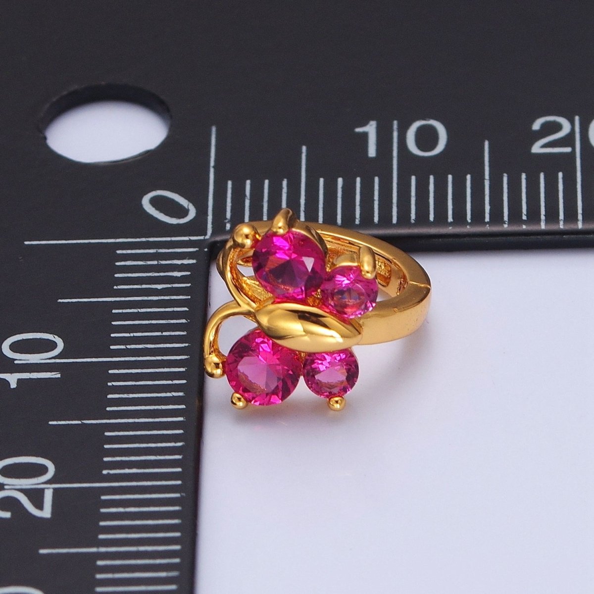 Mini Pink Butterfly Earring Gold Huggie Earring 24k Gold plated T-453 - DLUXCA