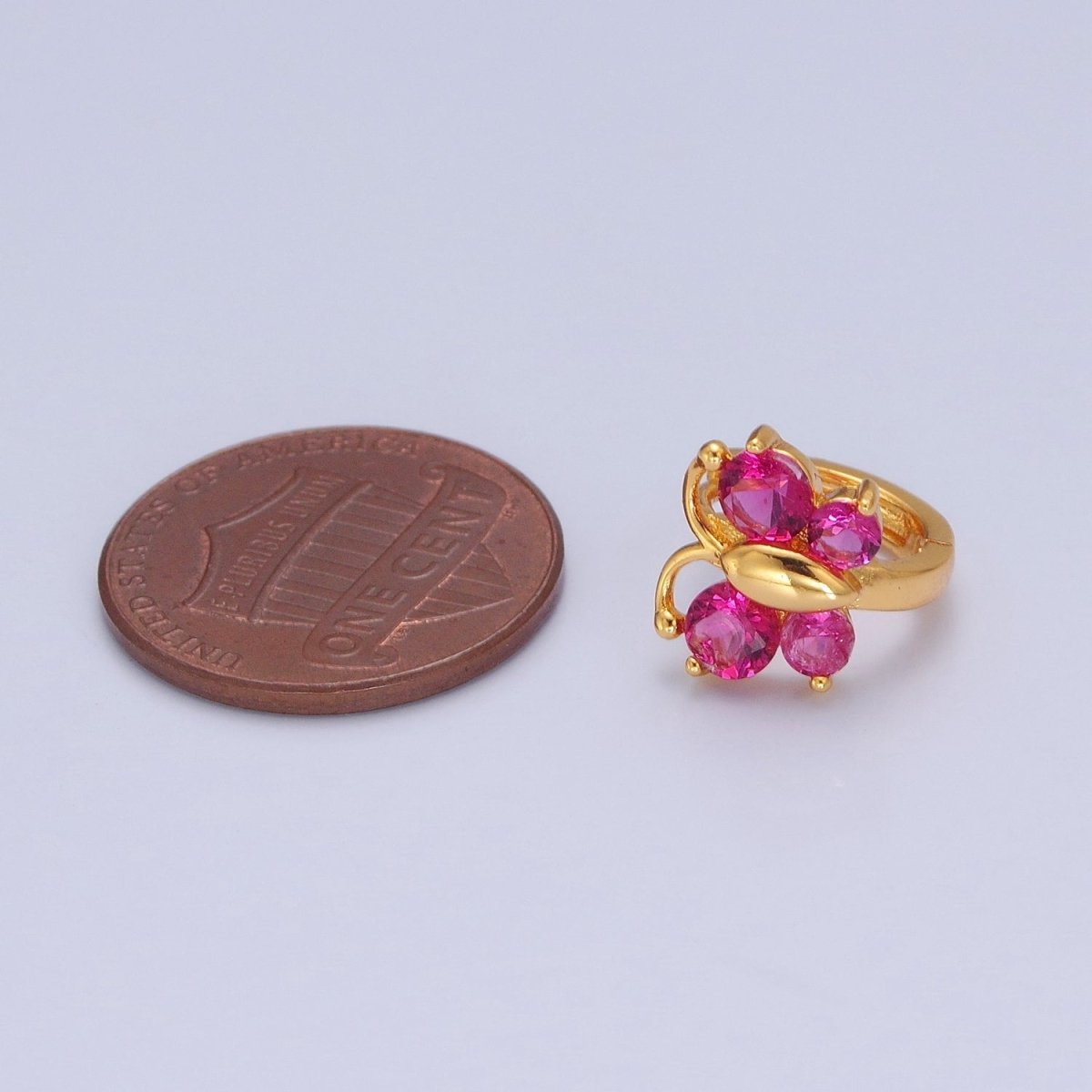 Mini Pink Butterfly Earring Gold Huggie Earring 24k Gold plated T-453 - DLUXCA
