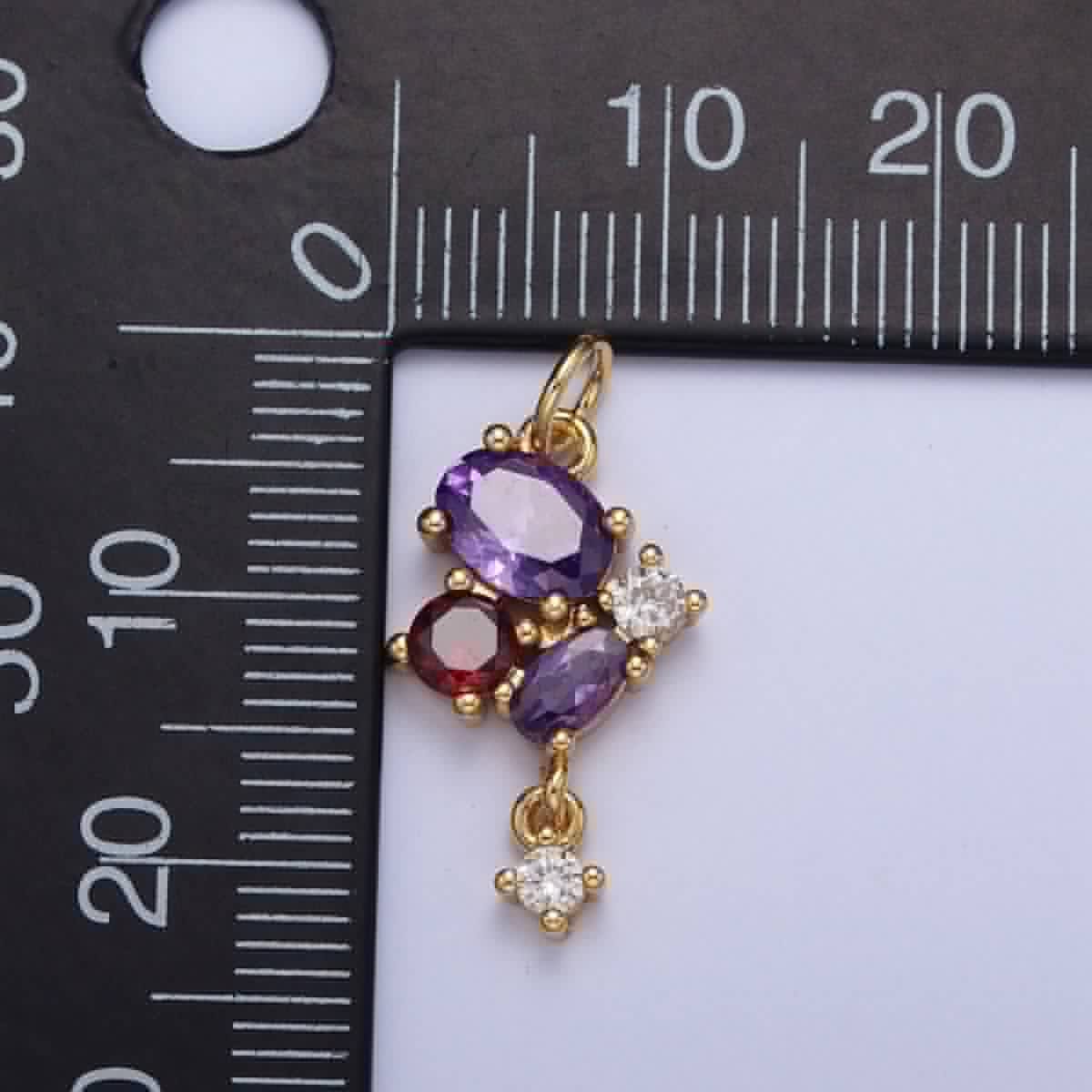 Mini Purple & Red Butterfly Mariposa Charm with Clear Cubic Zirconia Drop Jewelry Component | C-857 - DLUXCA