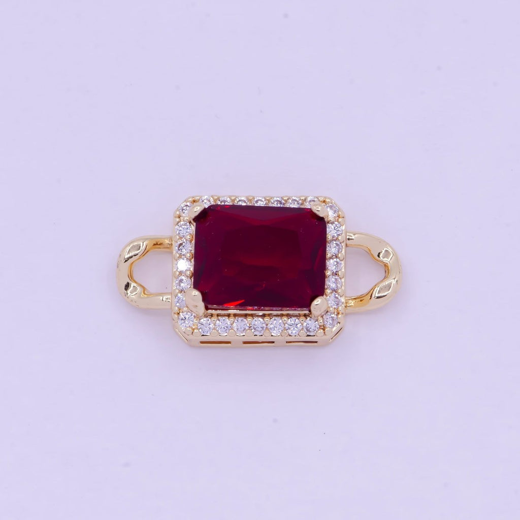 Mini Red Rectangle Charms for Necklace Bracelet Earring Making Supplies Micro Pave Geometric Link Connector F-774 - DLUXCA