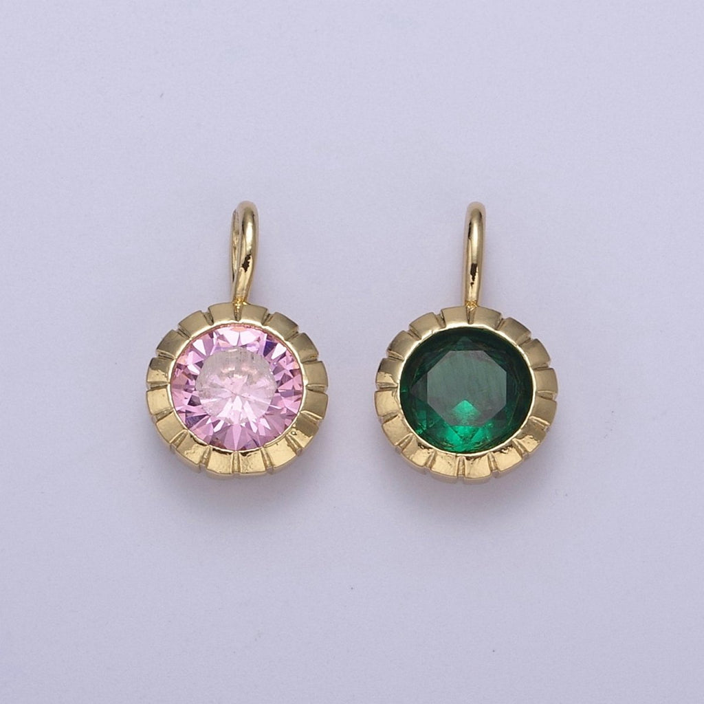 Mini Round CZ May / June Birthstone Pendant Add on Charm Dainty Pink Green Cz Stone for Necklace Bracelet Supply H-493 H-494