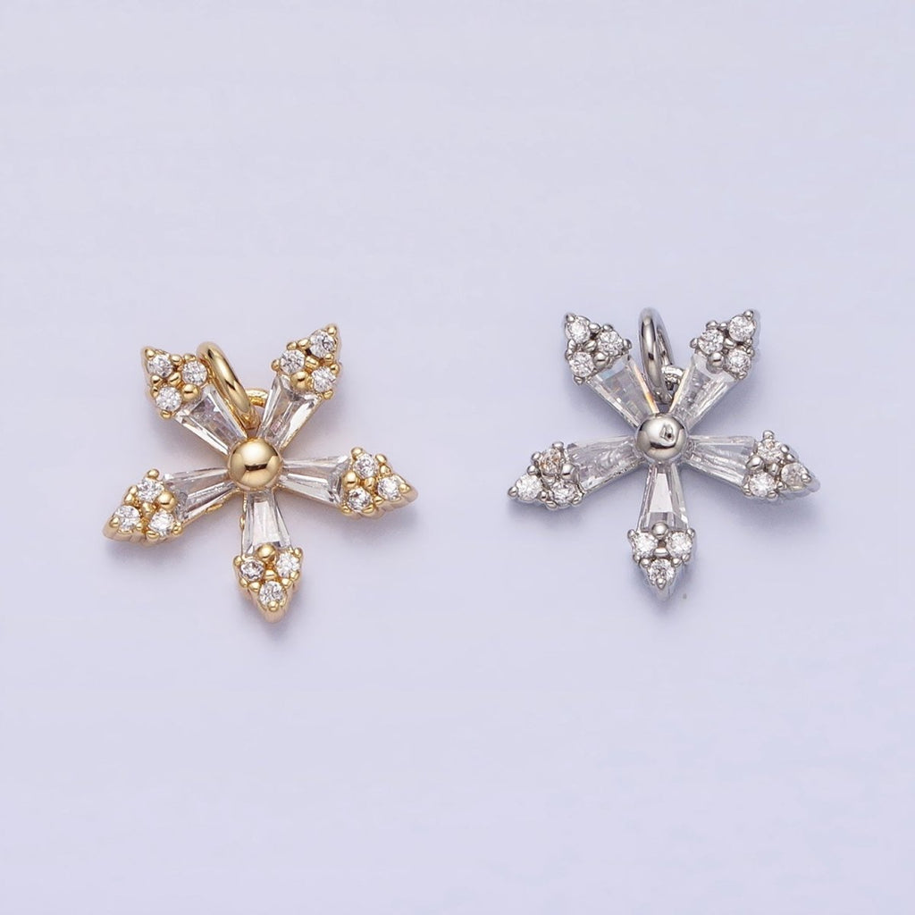 Mini Snow Flake Charm Clear Baguette Winter Pendant Jewelry Inspired in gold, silver AC506 AC507 - DLUXCA
