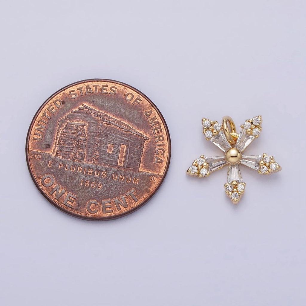 Mini Snow Flake Charm Clear Baguette Winter Pendant Jewelry Inspired in gold, silver AC506 AC507 - DLUXCA