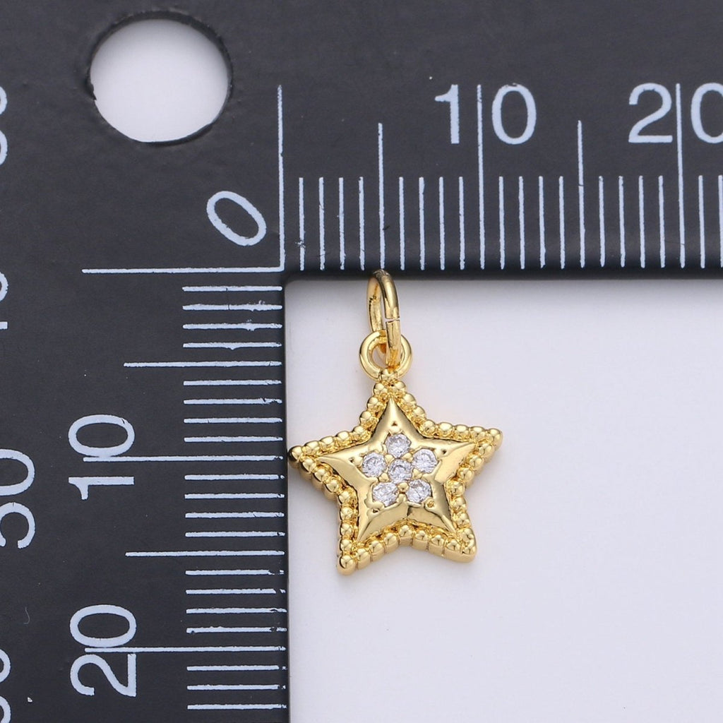Mini Star Charm CZ Cubic Zirconia Celestial Charm Gold Charm, 14k Gold plated CZ Charm Pendant for Bracelet Earring Necklace Component, D-233 - DLUXCA