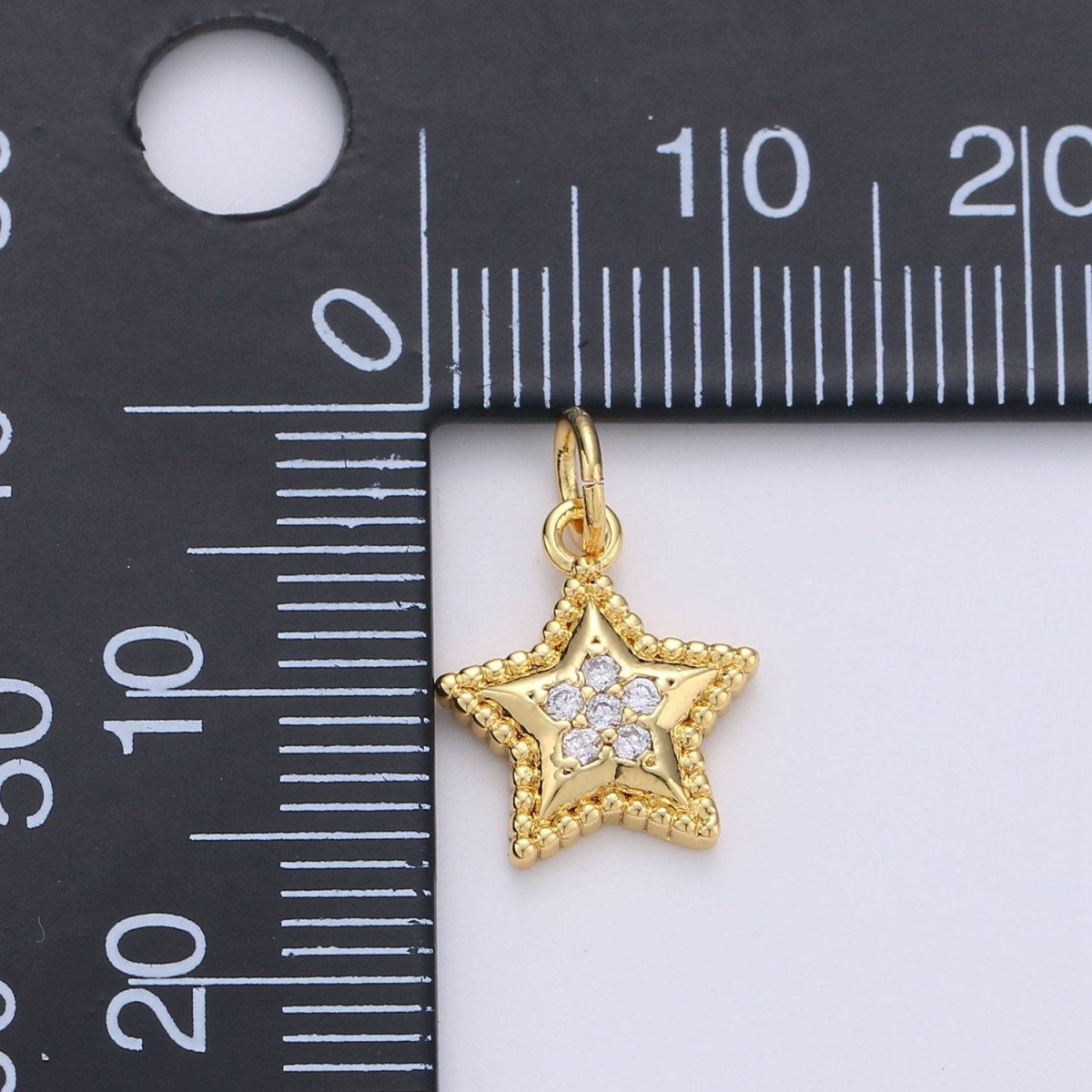 Mini Star Charm CZ Cubic Zirconia Celestial Charm Gold Charm, 14k Gold plated CZ Charm Pendant for Bracelet Earring Necklace Component, D-233 - DLUXCA