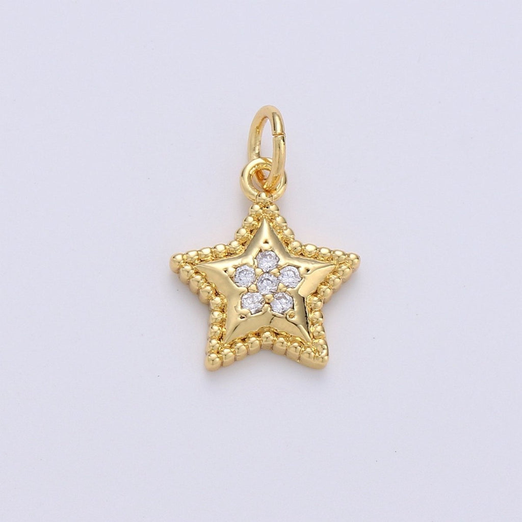Mini Star Charm CZ Cubic Zirconia Celestial Charm Gold Charm, 14k Gold plated CZ Charm Pendant for Bracelet Earring Necklace Component, D-233 - DLUXCA