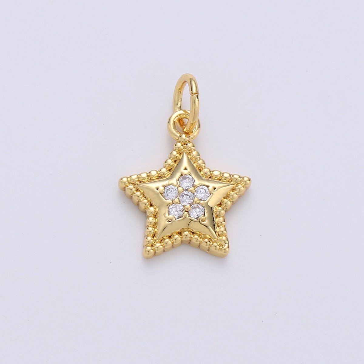 Mini Star Charm CZ Cubic Zirconia Celestial Charm Gold Charm, 14k Gold plated CZ Charm Pendant for Bracelet Earring Necklace Component, D-233 - DLUXCA