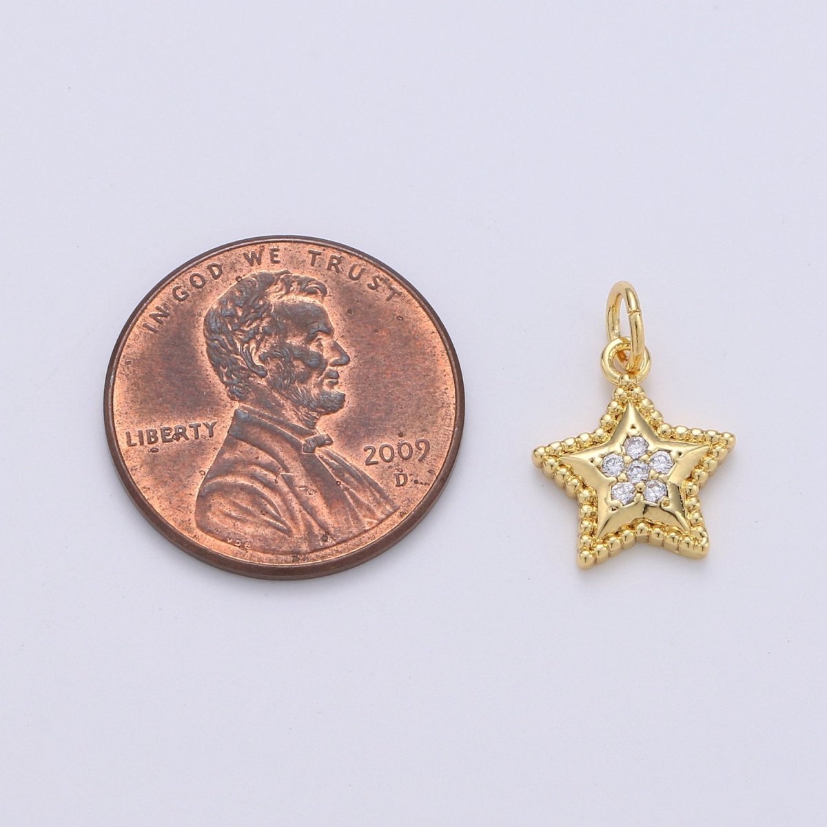 Mini Star Charm CZ Cubic Zirconia Celestial Charm Gold Charm, 14k Gold plated CZ Charm Pendant for Bracelet Earring Necklace Component, D-233 - DLUXCA