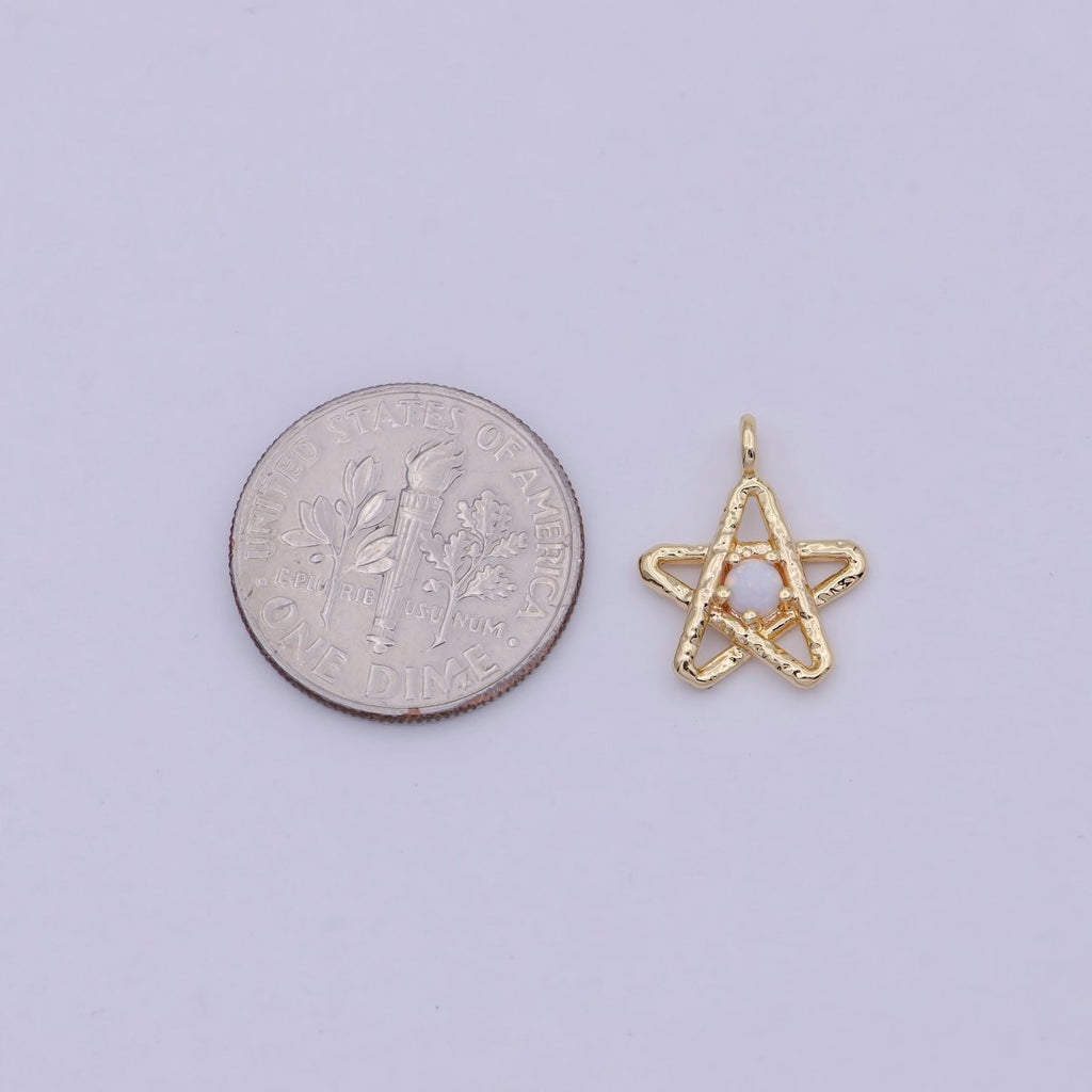 Mini Star Charm with Opal Stone 18K Gold plated Coin Pendant for Celestial Minimalist Jewelry N-908 - DLUXCA