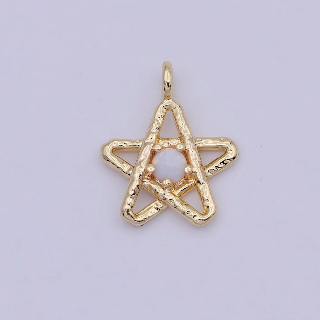 Mini Star Charm with Opal Stone 18K Gold plated Coin Pendant for Celestial Minimalist Jewelry N-908 - DLUXCA