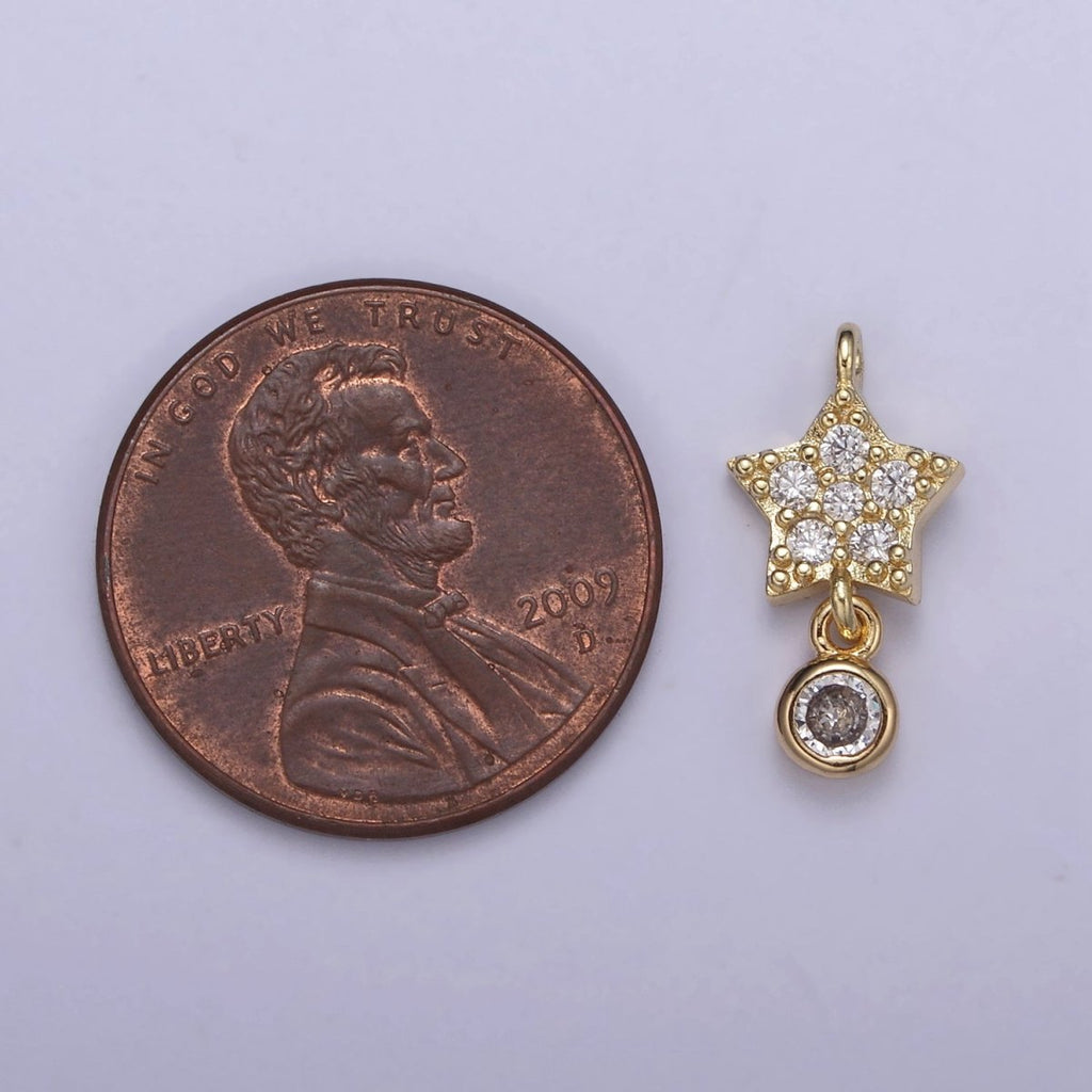 Mini Star Charms, Micro Pave Celestial Pendant Jewelry 14K Gold plated Dangle Charm Add on Pendant N-417 - DLUXCA